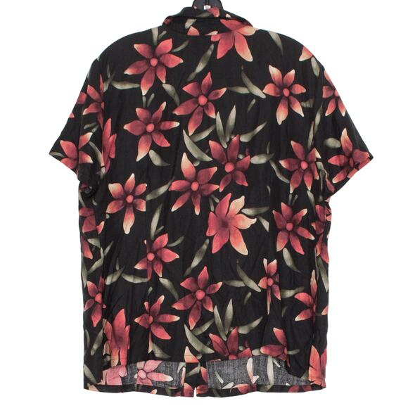 Valerie Stevens Top Silk Hawaiian Retro Resort Boho Button Up Floral Black 16W - Picture 2 of 5